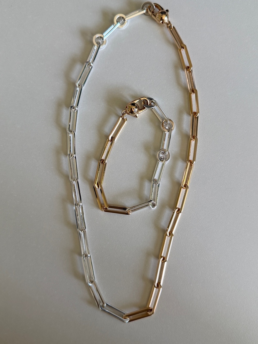 Jenny Bird Andi Paperclip Necklace and Bracelet- Two-Tone Silver and Gold